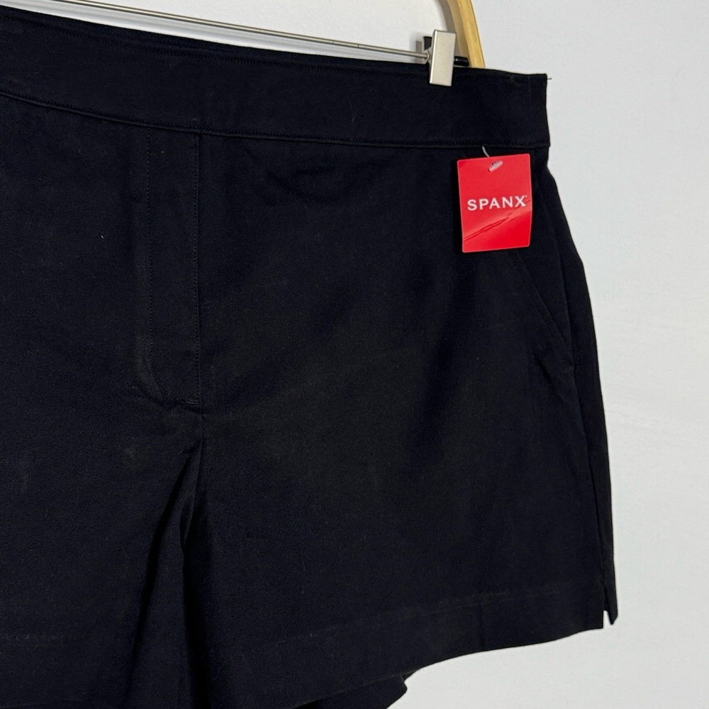 SPANX Black Polished Stretch Cotton Shorts, 4 inches